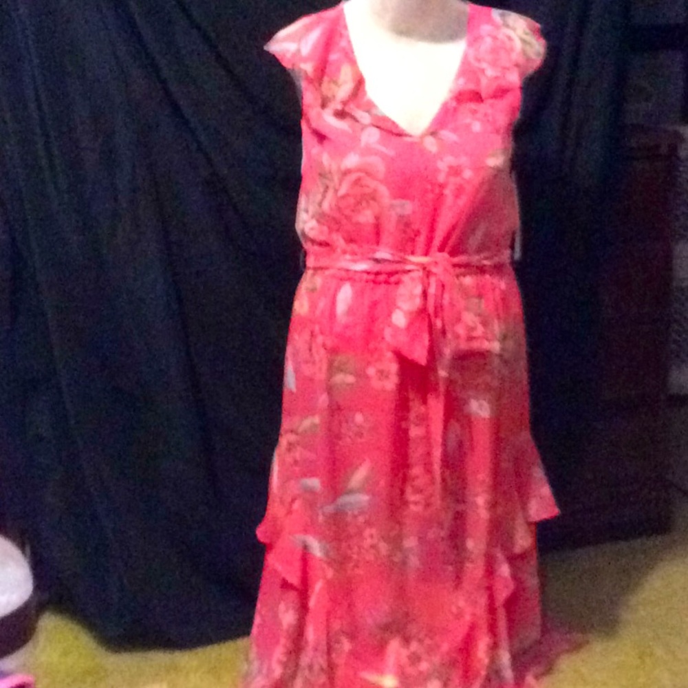 Peach print mid length dress